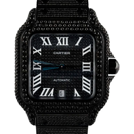 Часы Cartier Santos De Cartier Full Set Black Diamond Dial WSSA0018