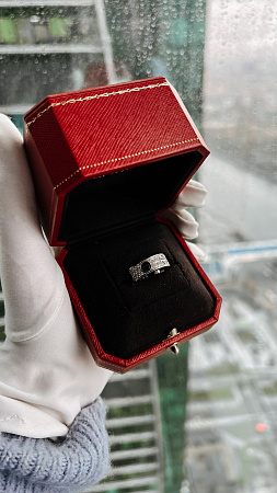 Кольцо Cartier Love из белого золота и керамики с бриллиантами 15.25(48) размер