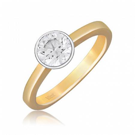 Кольцо из белого и желтого золота 750 пробы с бриллиантом 1.00 ct (G/SI1)